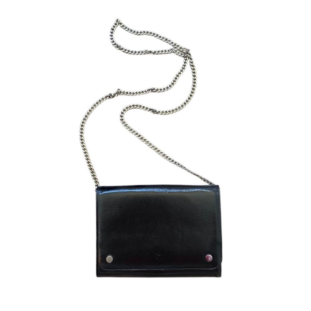 Nordstrom Black Leather Fold over Rectangle Chain Crossbody Bag Basic Minimalist